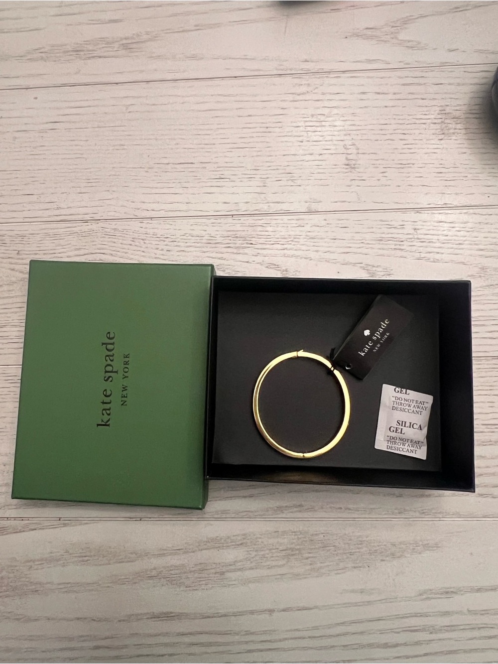 kate spade Gold-Tone Bangle with White Enamel and Crystals - Picture 2 of 3
